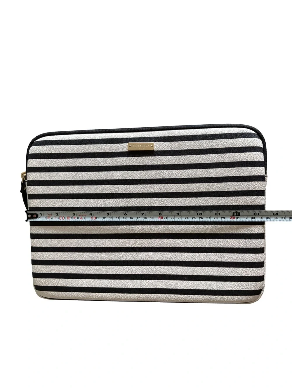 Kate Spade New York Black & White Striped Zipped Laptop Sleeve
